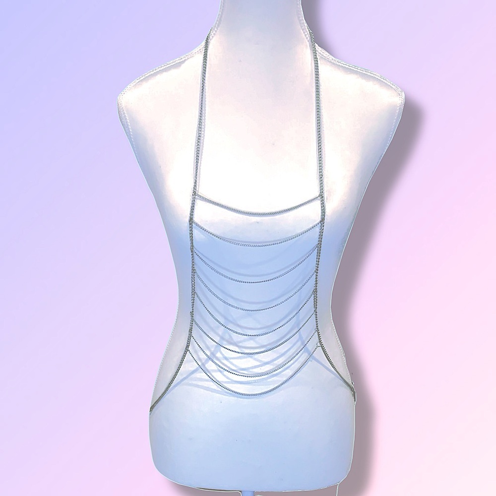 White Gold Plated Silver Body Chain Statement Jewelry
